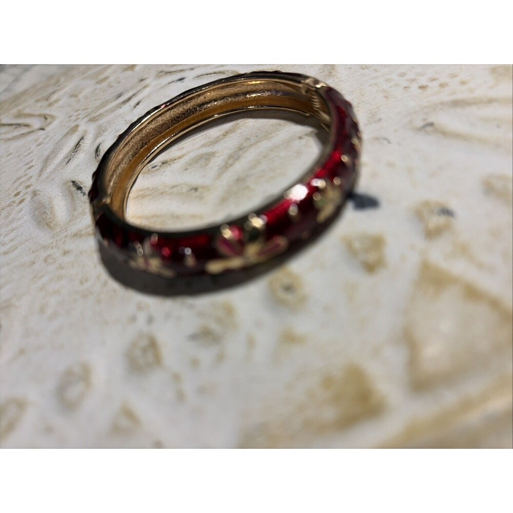 Vintage JTF Hinged Bangle Bracelet Enamel Flowers